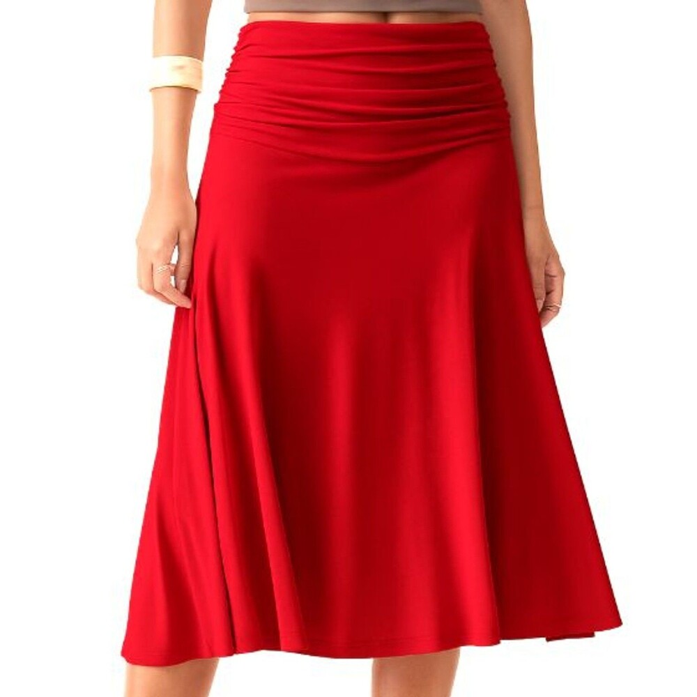 OGL Eco-SkinKiss Soft Stretchy Flowy Side Ruched A-line Midi Skirt Red Size M